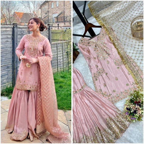 New Đěsigner Party Wear Look Top Plazzo & Dupatta suit
