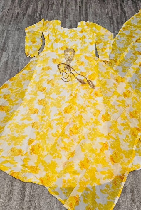 Printed Georgette Anarkali Kurti With Attached Dupatta