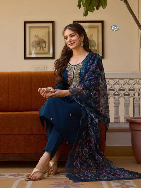Viscose Jacquard Kurti With Pant And Dupata