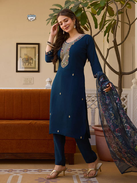Viscose Jacquard Kurti With Pant And Dupata