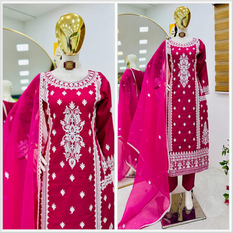 Rayon Embroidered Kurti, Pant with Dupatta Suit