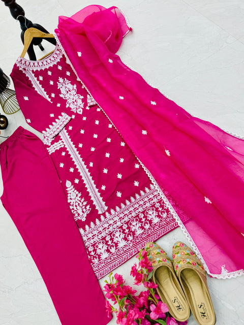 Rayon Embroidered Kurti, Pant with Dupatta Suit