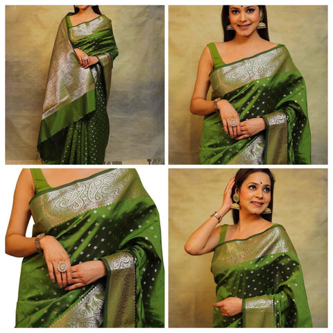 Trendy Jacquard Zari Woven Litchi Silk Traditional Soft Banarasi Saree