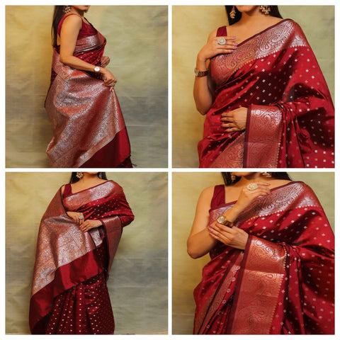 Trendy Jacquard Zari Woven Litchi Silk Traditional Soft Banarasi Saree