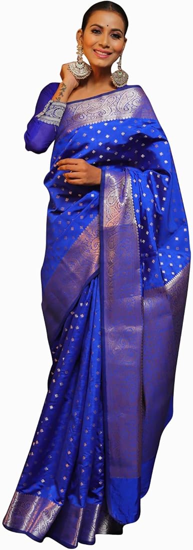 Trendy Jacquard Zari Woven Litchi Silk Traditional Soft Banarasi Saree