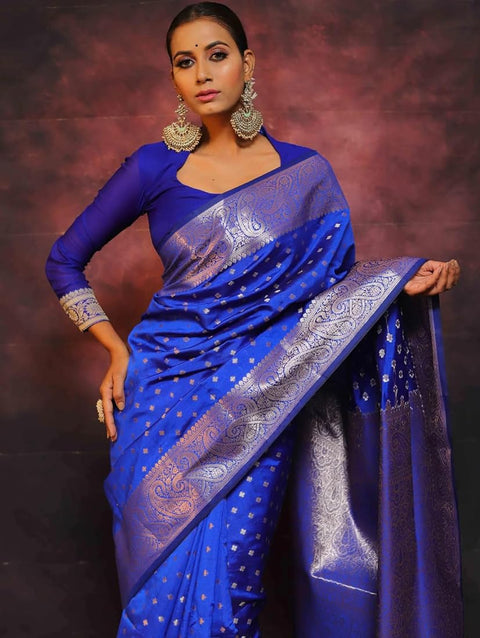 Trendy Jacquard Zari Woven Litchi Silk Traditional Soft Banarasi Saree