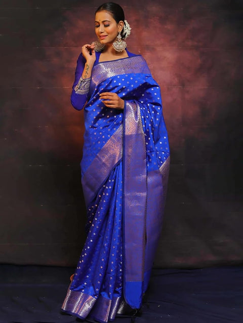 Trendy Jacquard Zari Woven Litchi Silk Traditional Soft Banarasi Saree
