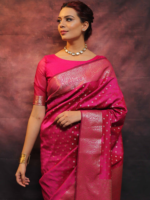 Trendy Jacquard Zari Woven Litchi Silk Traditional Soft Banarasi Saree