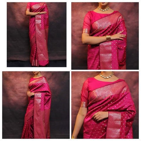 Trendy Jacquard Zari Woven Litchi Silk Traditional Soft Banarasi Saree