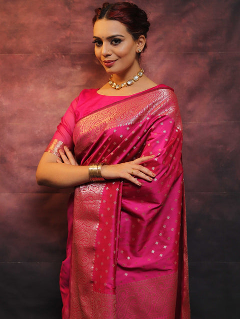 Trendy Jacquard Zari Woven Litchi Silk Traditional Soft Banarasi Saree