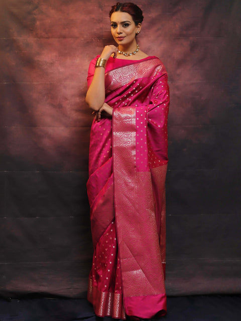 Trendy Jacquard Zari Woven Litchi Silk Traditional Soft Banarasi Saree