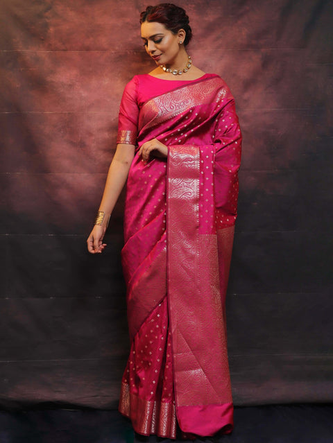 Trendy Jacquard Zari Woven Litchi Silk Traditional Soft Banarasi Saree