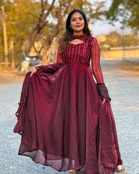 Floral Print Georgette Stitched Flare Gown