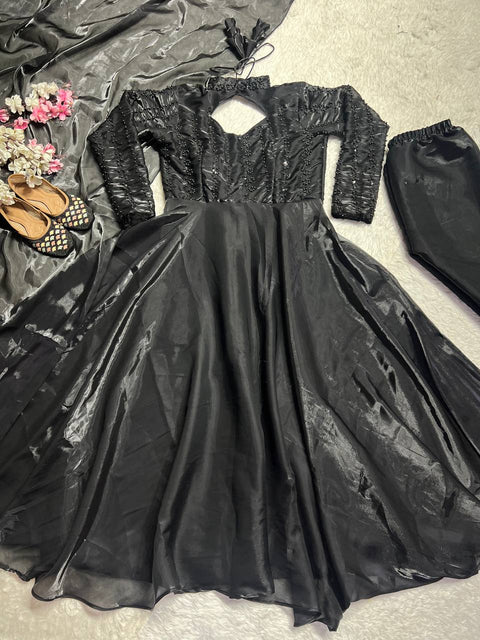 Floral Print Georgette Stitched Flare Gown