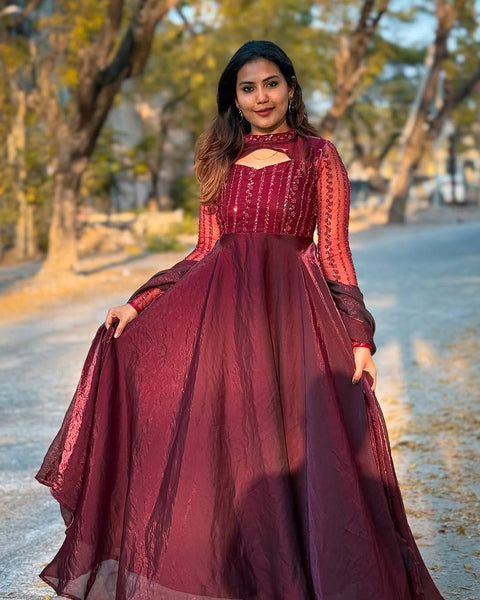 Floral Print Georgette Stitched Flare Gown