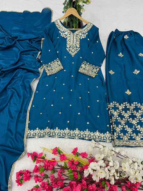 New Designer Party Wear Look Pure Chinnon With Heavy Embroidery Coding