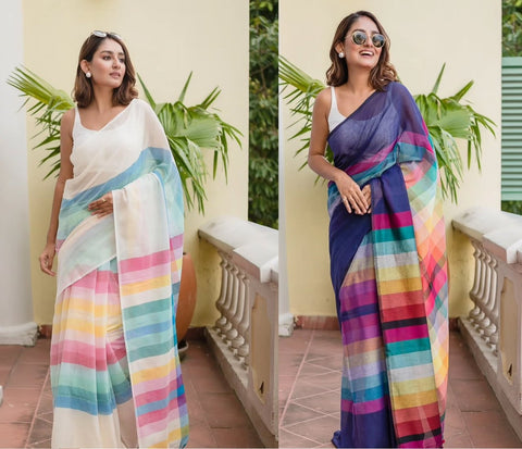 RICH AND BEAUTIFUL GEORGETTE SAREE WITH LACE & UNSTITCHED