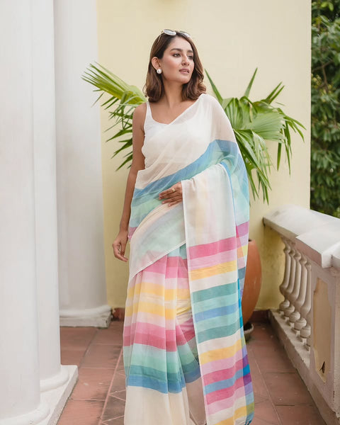 RICH AND BEAUTIFUL GEORGETTE SAREE WITH LACE & UNSTITCHED