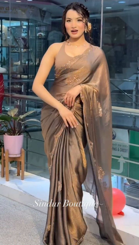 Tissue Organza Silk Saree With fullystitched Blouse