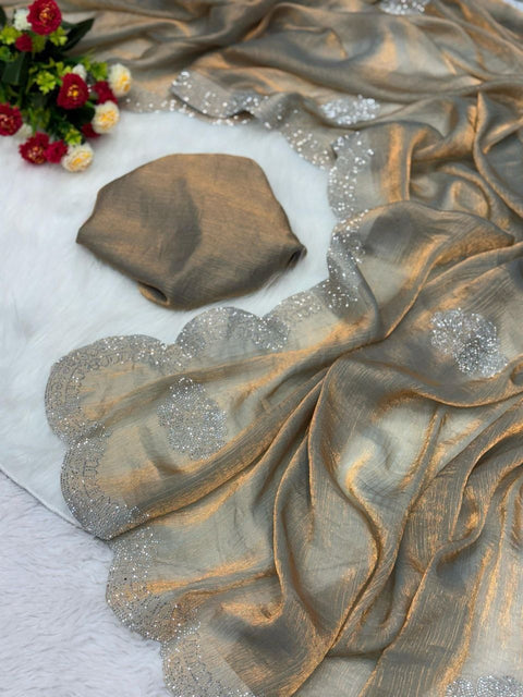 Tissue Organza Silk Saree With fullystitched Blouse