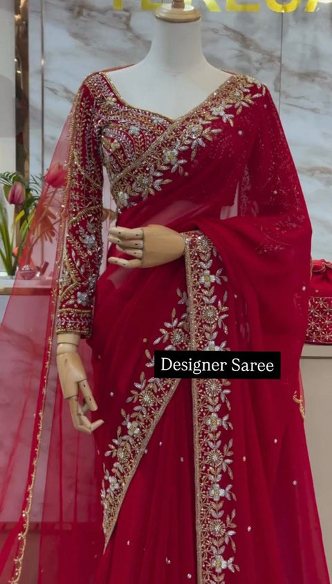 Heavy Sequence Embroidery sarees with blouse