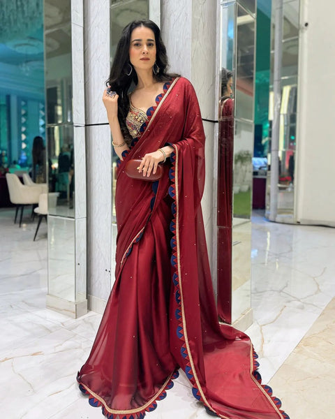 Siroski Diamond Work Georgette Fabric Sareee
