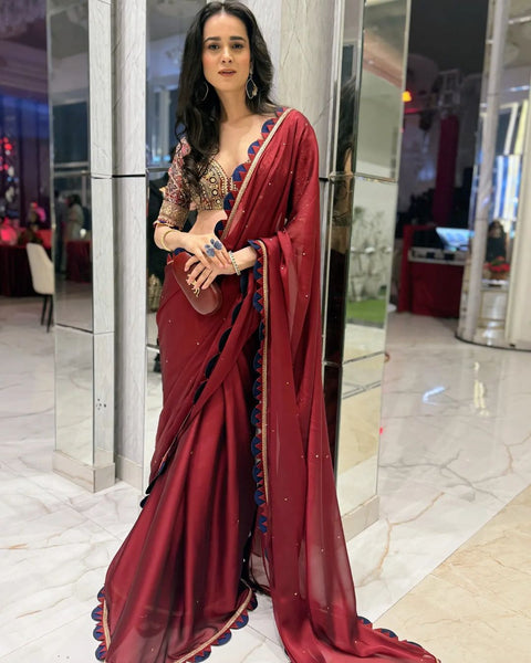 Siroski Diamond Work Georgette Fabric Sareee