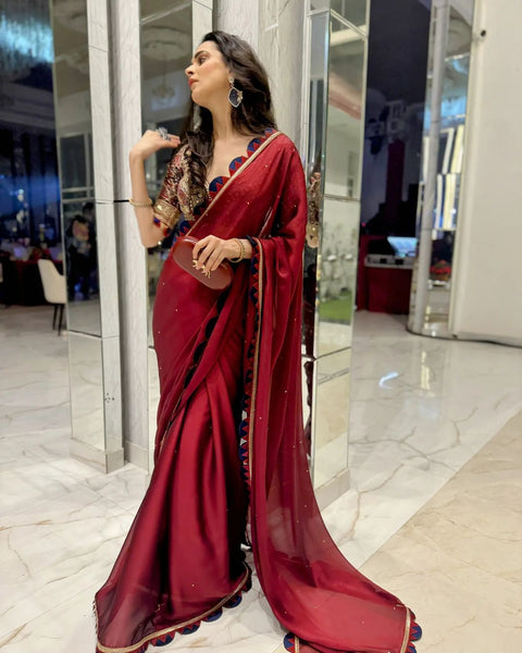 Siroski Diamond Work Georgette Fabric Sareee