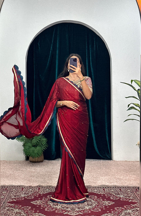 Siroski Diamond Work Georgette Fabric Sareee