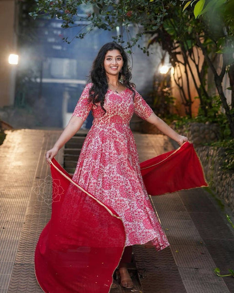 Printed Rayon Blend Stitched Anarkali Gown