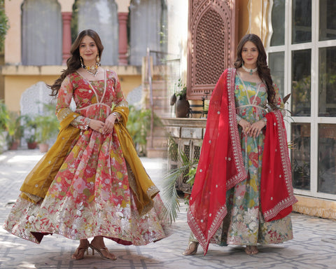 Traditional Kalamkari Anarkali in Pure Soft Fox Georgette | Includes Matching Dupatt