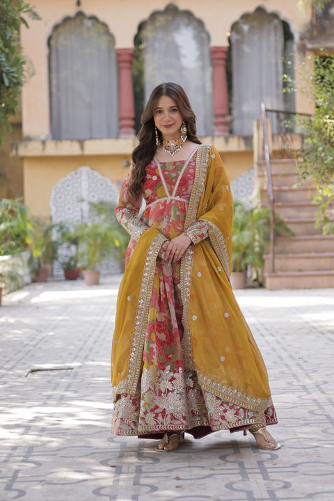 Traditional Kalamkari Anarkali in Pure Soft Fox Georgette | Includes Matching Dupatt