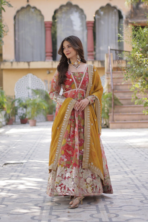 Traditional Kalamkari Anarkali in Pure Soft Fox Georgette | Includes Matching Dupatt