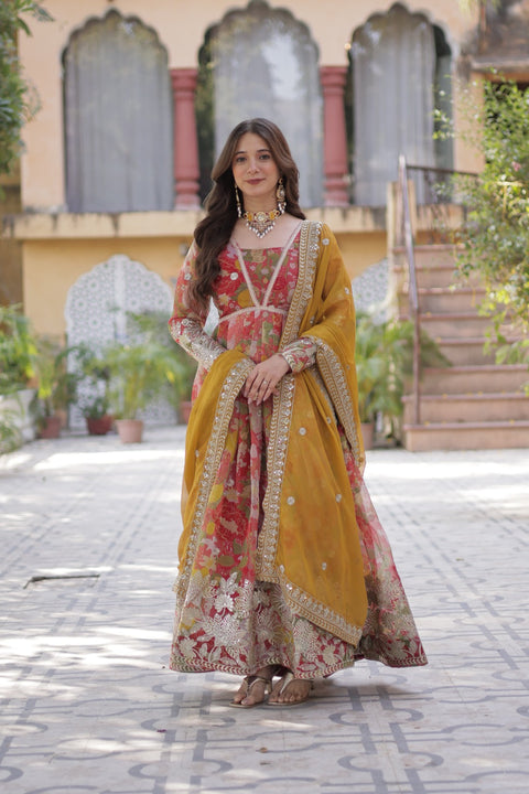 Traditional Kalamkari Anarkali in Pure Soft Fox Georgette | Includes Matching Dupatt