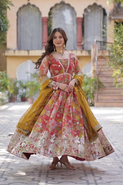Traditional Kalamkari Anarkali in Pure Soft Fox Georgette | Includes Matching Dupatt