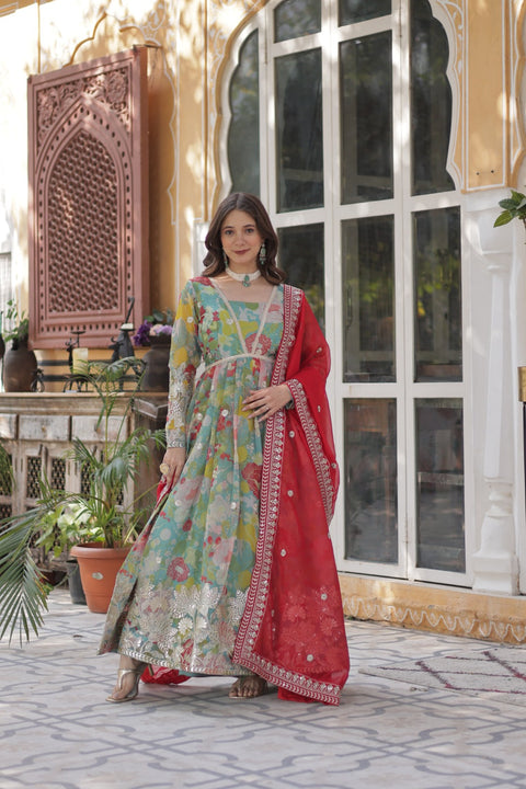 Traditional Kalamkari Anarkali in Pure Soft Fox Georgette | Includes Matching Dupatt