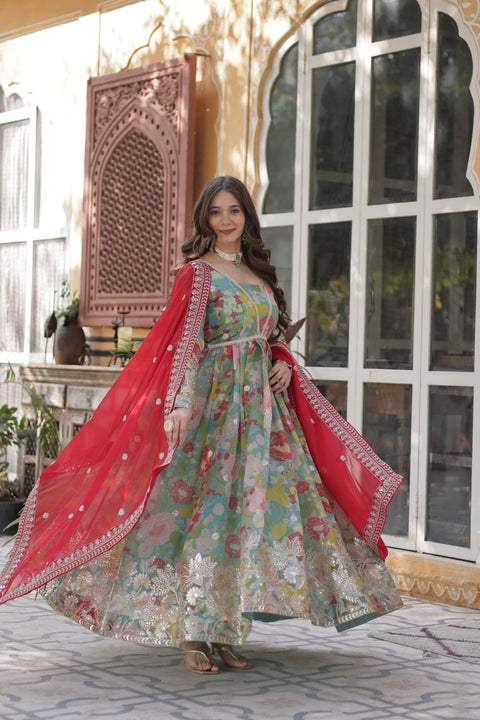 Traditional Kalamkari Anarkali in Pure Soft Fox Georgette | Includes Matching Dupatt