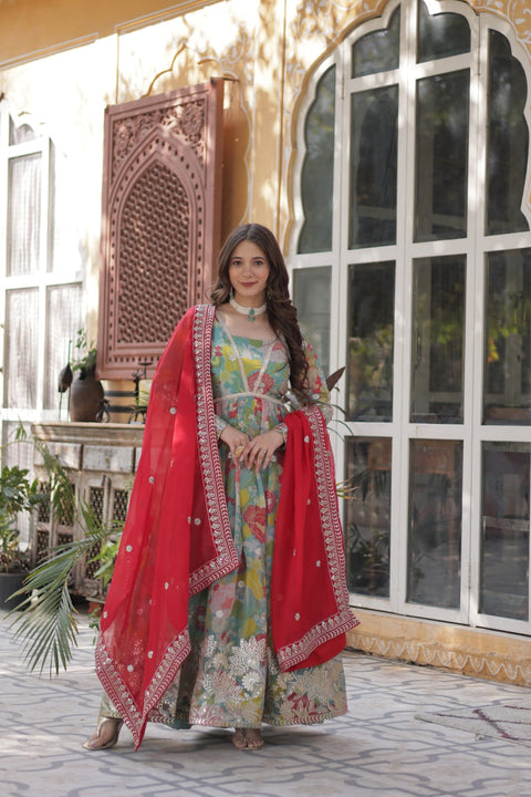 Traditional Kalamkari Anarkali in Pure Soft Fox Georgette | Includes Matching Dupatt