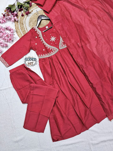 Presenting new premium quality pure romansilk chanderi fabric fully flair anarkali