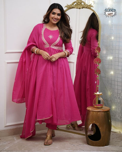 Presenting new premium quality pure romansilk chanderi fabric fully flair anarkali