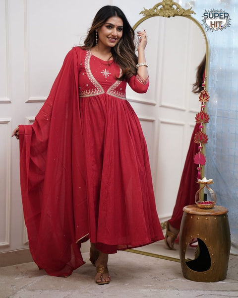 Presenting new premium quality pure romansilk chanderi fabric fully flair anarkali