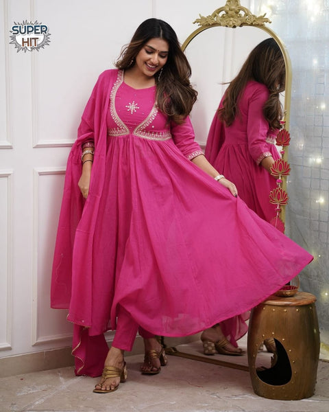 Presenting new premium quality pure romansilk chanderi fabric fully flair anarkali