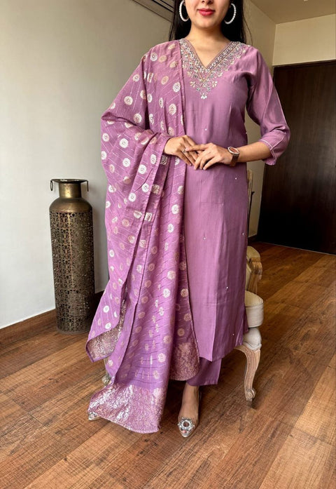 New Embroidery a-Line Kurti with Dupatta and Bottom Ware