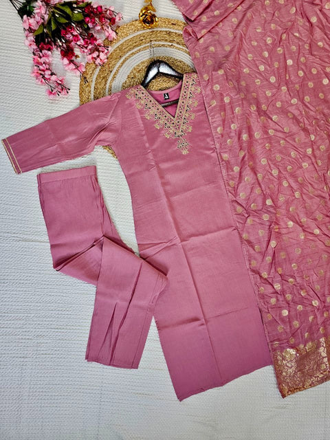 New Embroidery a-Line Kurti with Dupatta and Bottom Ware