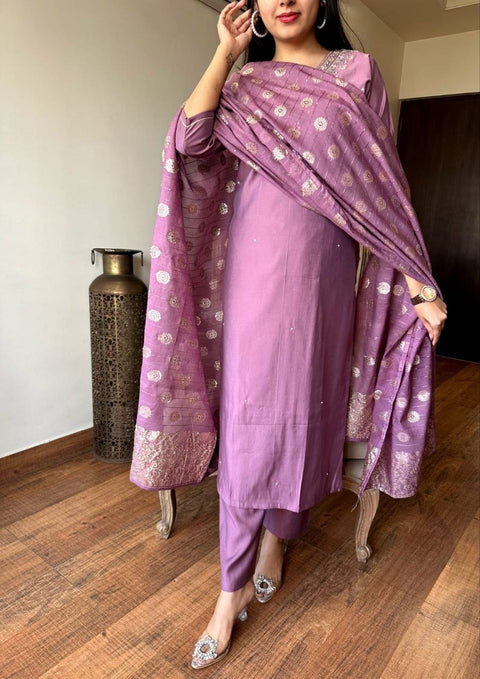 New Embroidery a-Line Kurti with Dupatta and Bottom Ware