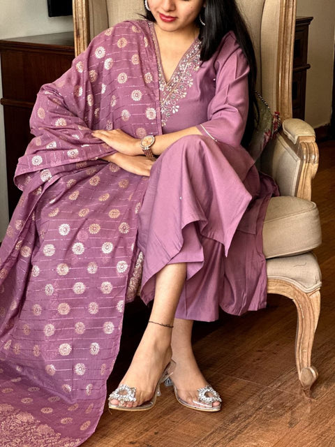 New Embroidery a-Line Kurti with Dupatta and Bottom Ware