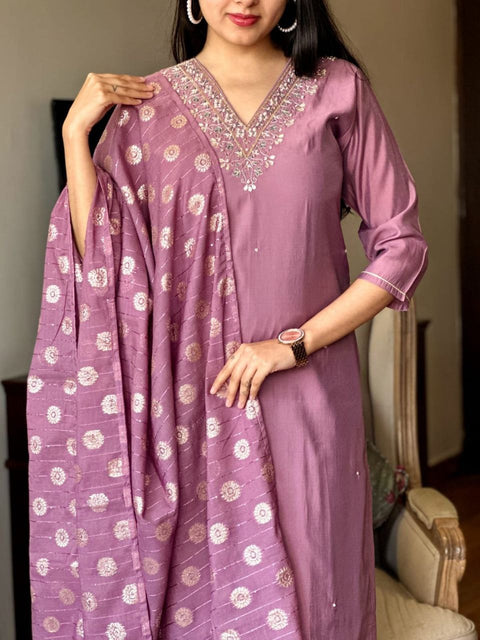 New Embroidery a-Line Kurti with Dupatta and Bottom Ware