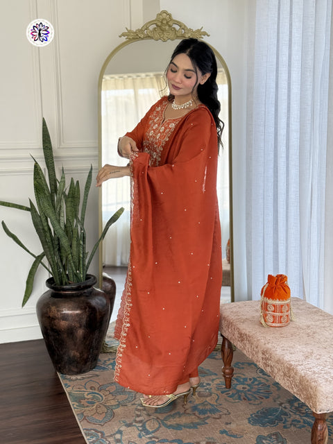 New Trading Chanderi Cotton Embroidered Work Kurti Pant and Dupatta SUIT