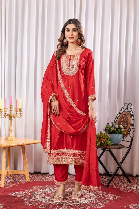 New Designer Party Wear Look Pure Chinnon Silk Stitched Suit