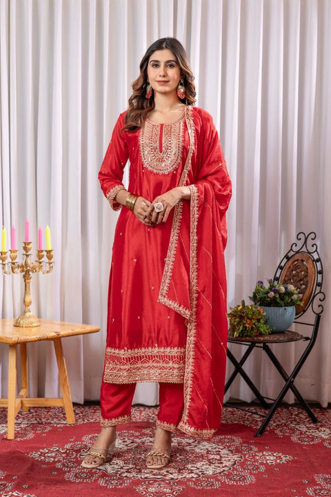 New Designer Party Wear Look Pure Chinnon Silk Stitched Suit